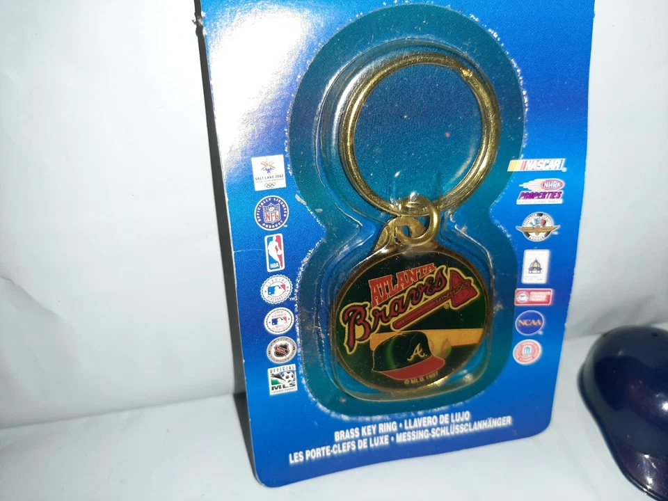 Vtg 1990s Wincraft Atlanta Braves Brass Key Ring & Laich Gumball Mini Helmet - Image 3 of 4