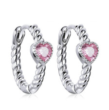 Women Girl 925 Silver Pink Heart CZ Twisted Huggie Hoop Earrings 12mm PE52