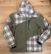 Obermeyer Balance Jacket Men’s M Olive Green Plaid Ski Snowboard Hooded Coat