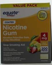 Equate Nicotine Gum Fruit Flavor 4mg 200CT Free Shipping Exp 3/27 NO RETURNS