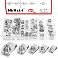54Pcs 5Sizes U-Style Clip-On Nut Regular Extruded U-Nut U Type Nut Zinc Plated U