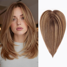 10 Inch Human Hair Topper Swiss Lace Base Clip-in Ombre Brown Blonde Highlight