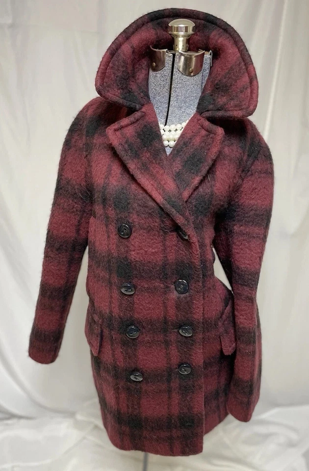 Abrigo Coach Talla S Chaquetón a Cuadros Doble Pecho Lana Mezcla Alpaca Bolsillos Foto 3 de 4
