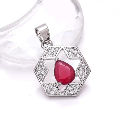 Ruby - Simulated, Cubic Zirconia Gemstone 925 Sterling Silver Pendant 1.00'' P846