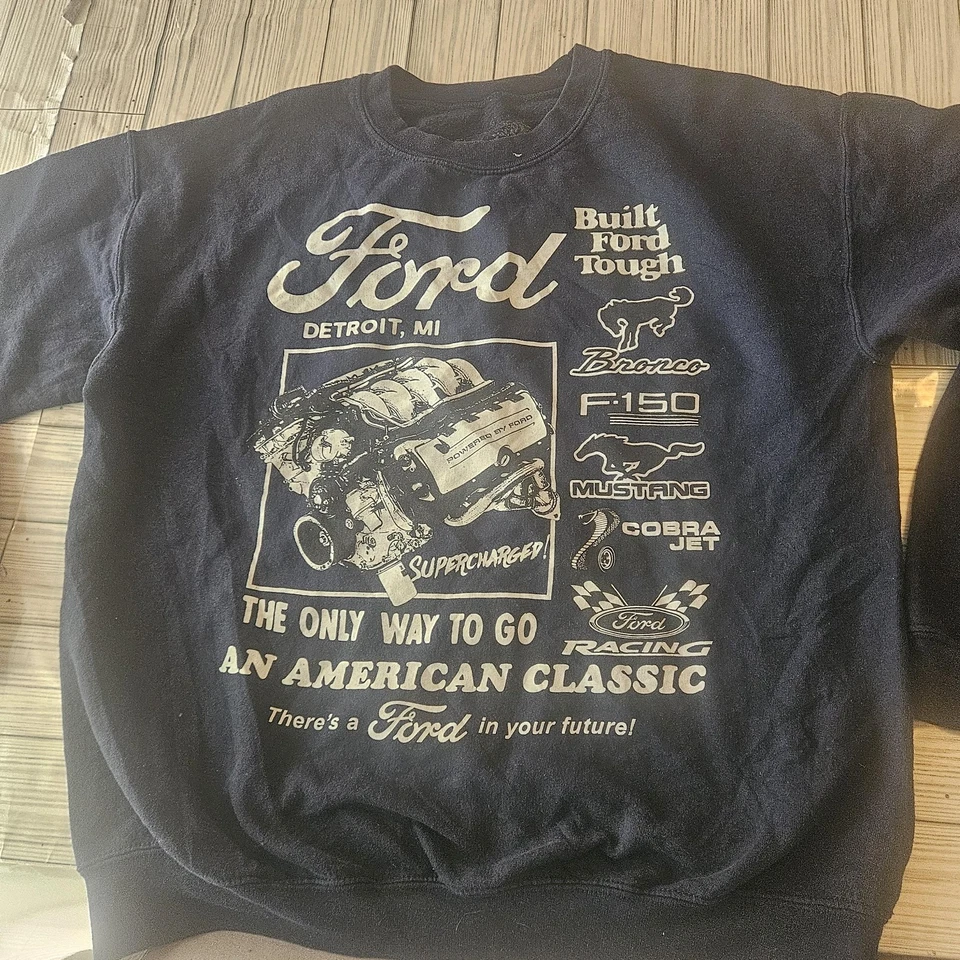 Sudadera Ford Para Hombre Grande Construida Ford Tough Racing Bronco Mustang F150 Cobra Jet Foto 2 de 4