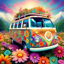 Diamond Painting Flowers Bus, 5D DIY Full Drill Craft Kit for Adults