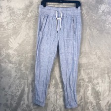 Athleta Cabo Linen Jogger Pants Light Blue Womens Size 2 Zip Pockets Drawstring