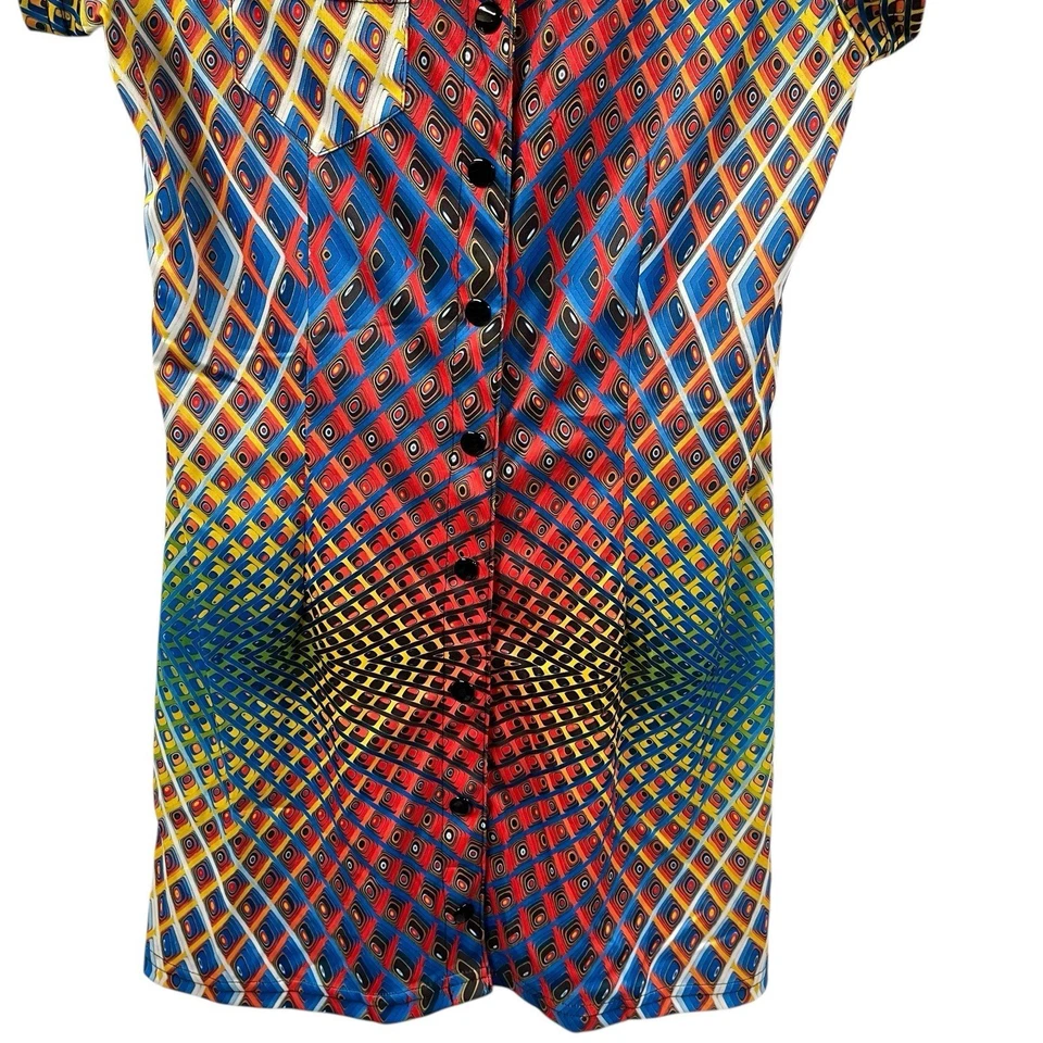 Vestido Camisa Geométrico Lip Service Frente a Presión Mediano Colorido De Colección Hecho en EE. UU. Foto 4 de 4