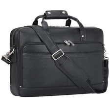Black Leather Briefcase for Men 15.6 Inch Laptop Crossbody Shoulder Messenger...