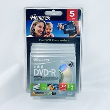New Sealed Memorex Mini DVD-R 5-Pack  1.4GB 30min 4x  For Camcorder or PC