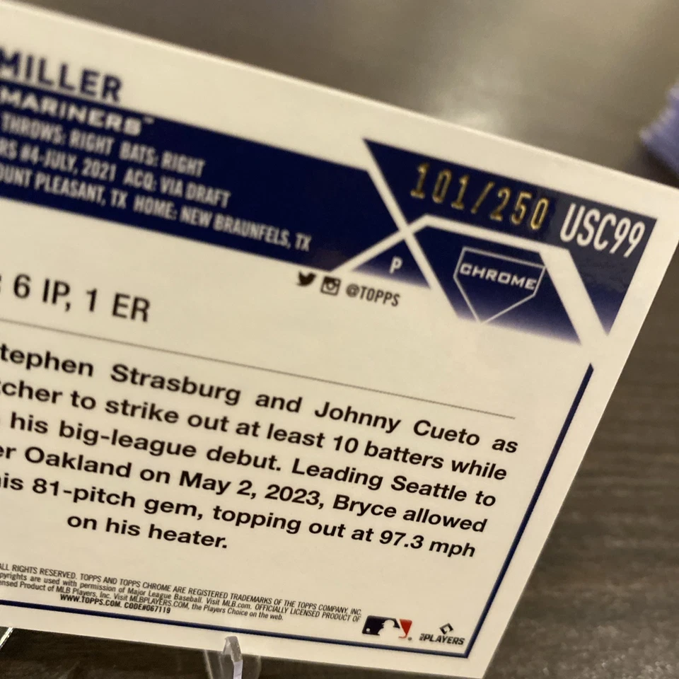 2023 Topps Chrome Update Series Rookie Debut Bryce Miller USC99 Purple Refractor - Image 3 of 4