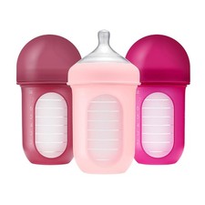 Colic Relief with Nursh Silicone Baby Bottles - 8oz Pink - Easy Clean, 3-Pack
