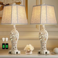 Set of 2 Rustic Table Lamps with USB Nightlight for Living Room Bedroom