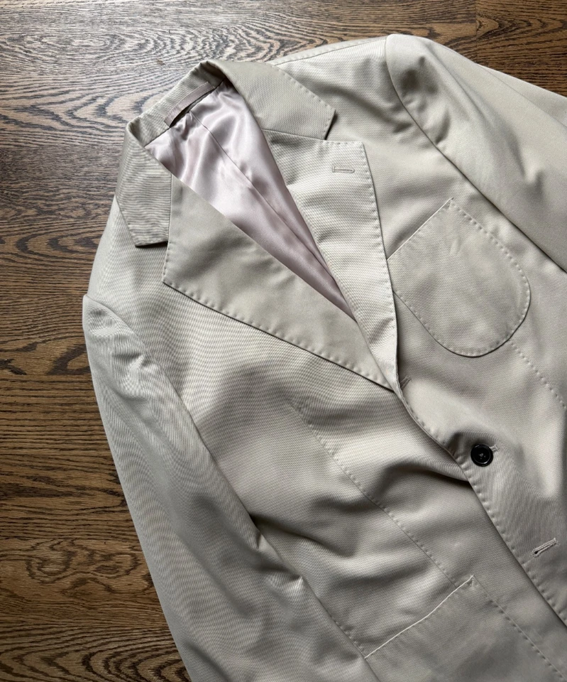 Custom Marzoni Beige Cotton Suit 3/2 Roll Patch Pockets 42L - Image 2 of 4