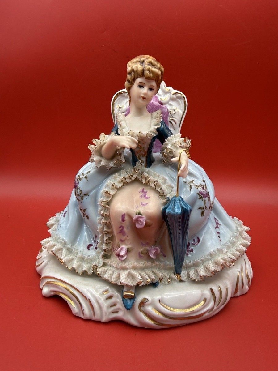 Vintage Capodimonte Lace Porcelain Sitting Victorian Lady with