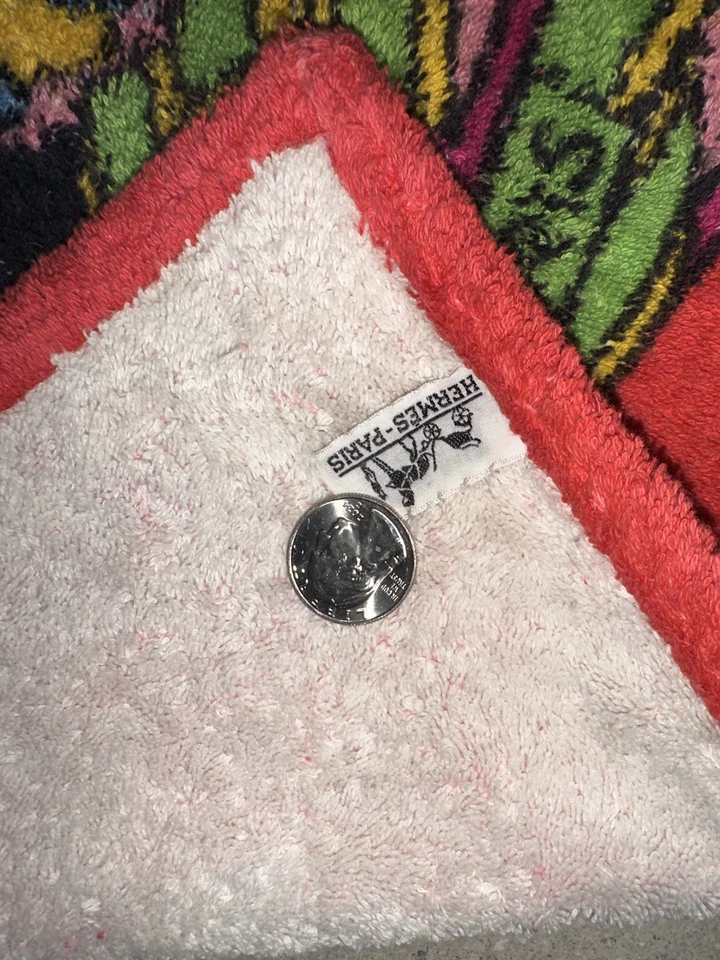 Toalla de playa vintage Hermes algodón rojo verde amarillo 100 % algodón Foto 3 de 3