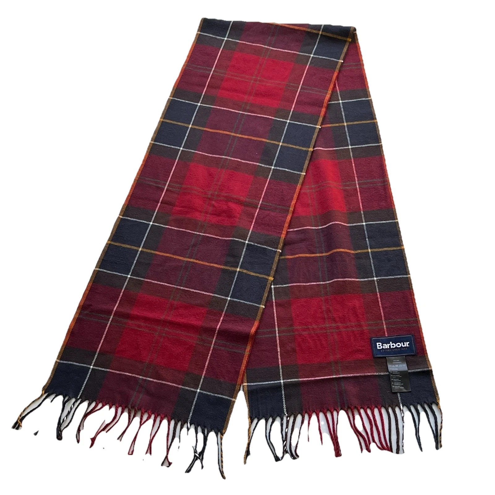 Barbour Galingale Tartan Scarf Plaid 71x12 Tasseled Hem Acrylic Soft Suede Touch