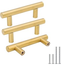 10 Pack Gold Drawer Pulls Brushed Brass Cabin...