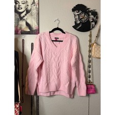 Vince Camuto Pink Cable Knit V-Neck Sweater Womens Medium 916252B11