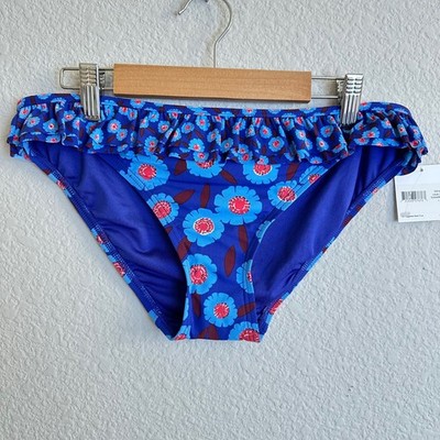 Kate Spade New York Dive Right In Ruffle Bikini Bottom Cobalt Blue Floral Small