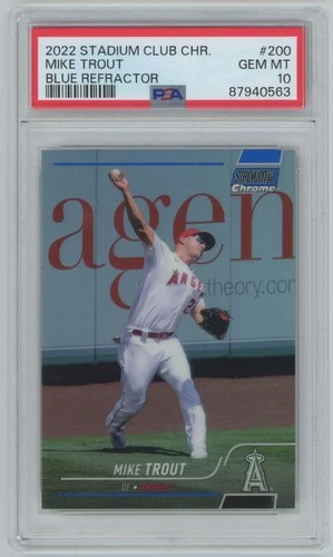 Mike Trout 2022 Stadium Club Chrome Blue Refractor Low POP /199 PSA 10 #200 Los