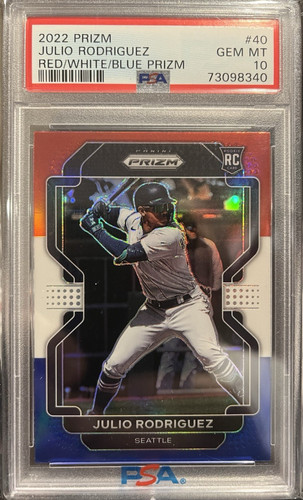 2022 Panini Prizm Julio Rodriguez RC Red/White/Blue Rookie #40 Mariners PSA 10