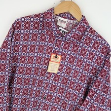 Vintage 70's Shirt Patterned Dagger Collar Disco Permaflott SZ L (V1379)