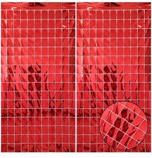 2 PCS 38 Inx78.5 In ft Red Foil Fringe Square Curtain Backdrop Color Your Party