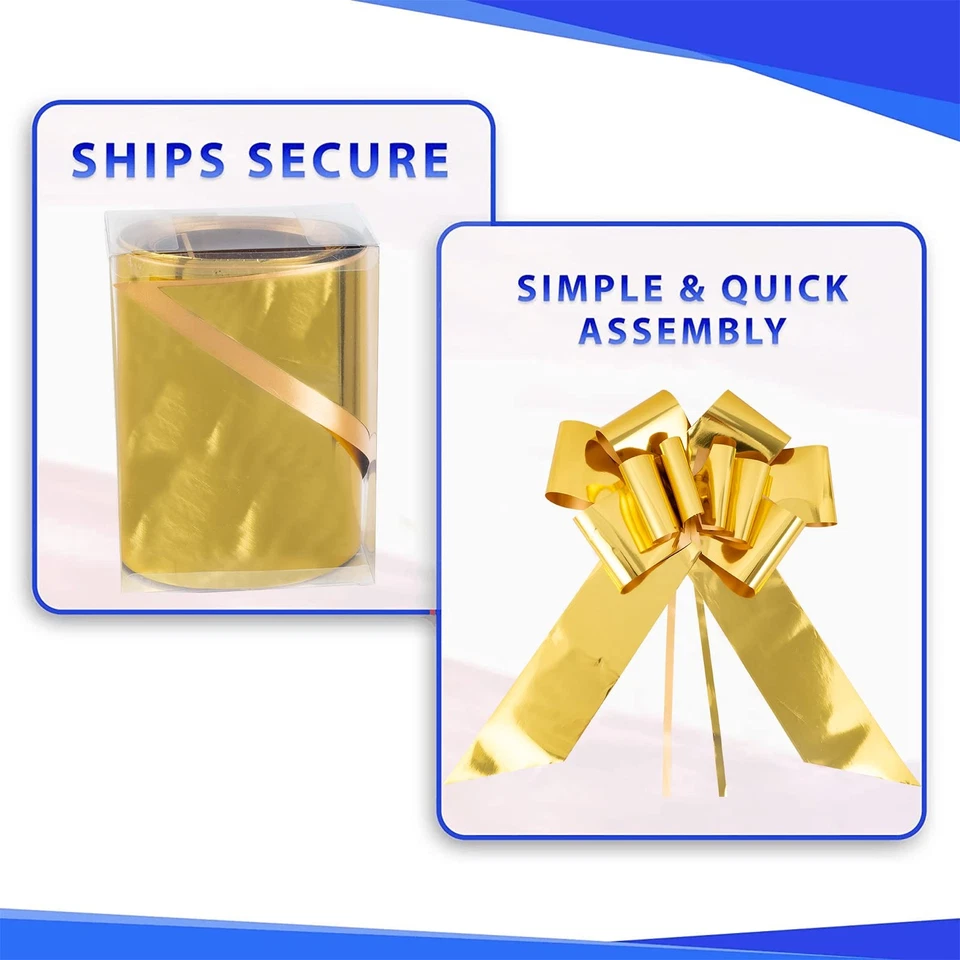 30-дюймовый большой автомобильный бант с выдвижным бантом — глянцевый золотой дизайн — подарочный бант в форме бабочки — Pe... - Изображение 3 из 4