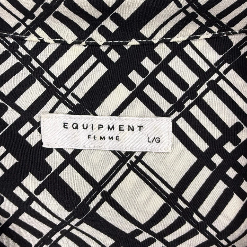 Equipment Femme Women's Major 100% Silk Maxi Shirt Dress Large Black Plaid - Image 3 of 4