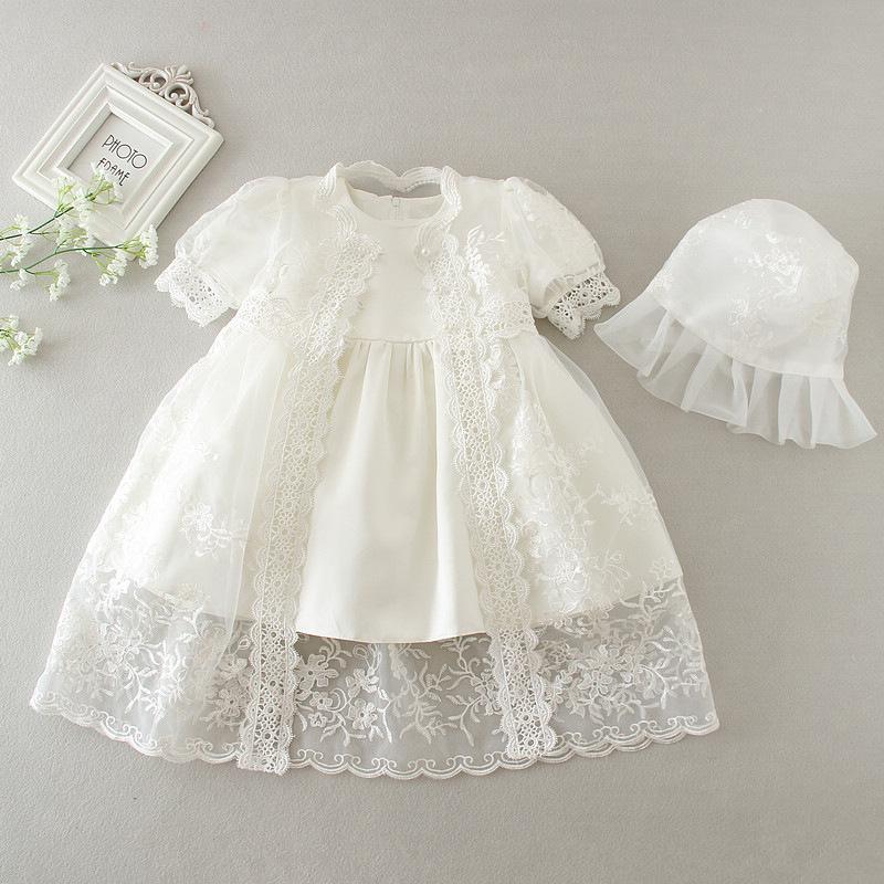 Venta Encaje Bordado Vestido Bautizo Bebé Niño Bautismo Traje Con Capó