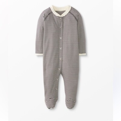 Hanna Andersson Baby Layette Footed Sleeper Ecru Soft Black Striped 0-3M
