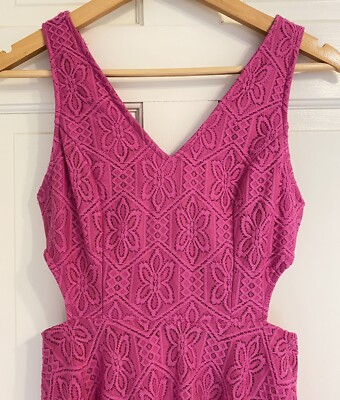 Francescas Fit & Flare Dress Bright Pink Floral Lace Overlay V Neck Cutout Small | eBay Francescas Fit & Flare Dress Bright Pink Floral Lace Overlay V Neck Cutout Small | eBay
