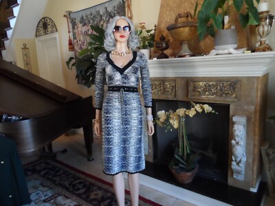 Missoni Black & Cream  Zig-Zag Knit Dress w/Waist Tie Detail Size IT 40-US 4