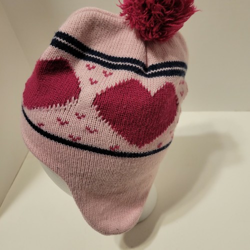 Beanie hats Girls pink hearts pom pom one size accessory depot - Picture 2 of 4