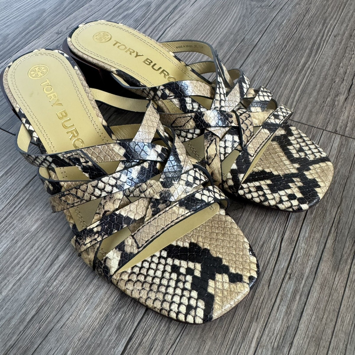 Tory Burch Snakeskin Reptile Block Heel Slide Sandals