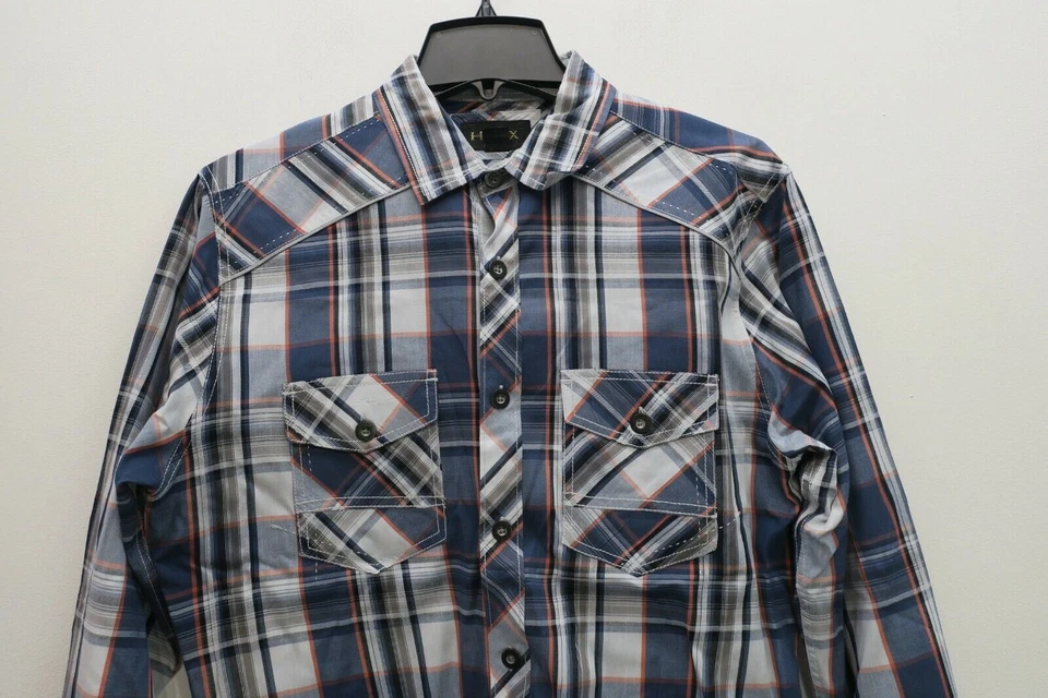 Helix Men Plaid Long Sleeve Flap Pockets Athletic Fit Casual Button Up Shirt M - Image 3 of 4