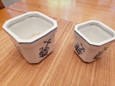 Antique Made in China*Two*Flow Blue Flower Porcelain Planters (1914-1949)Unique 