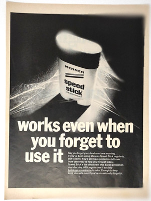 1968 Vintage Print Ad Mennen Speed Stick Deodorant Works Even When You Forget