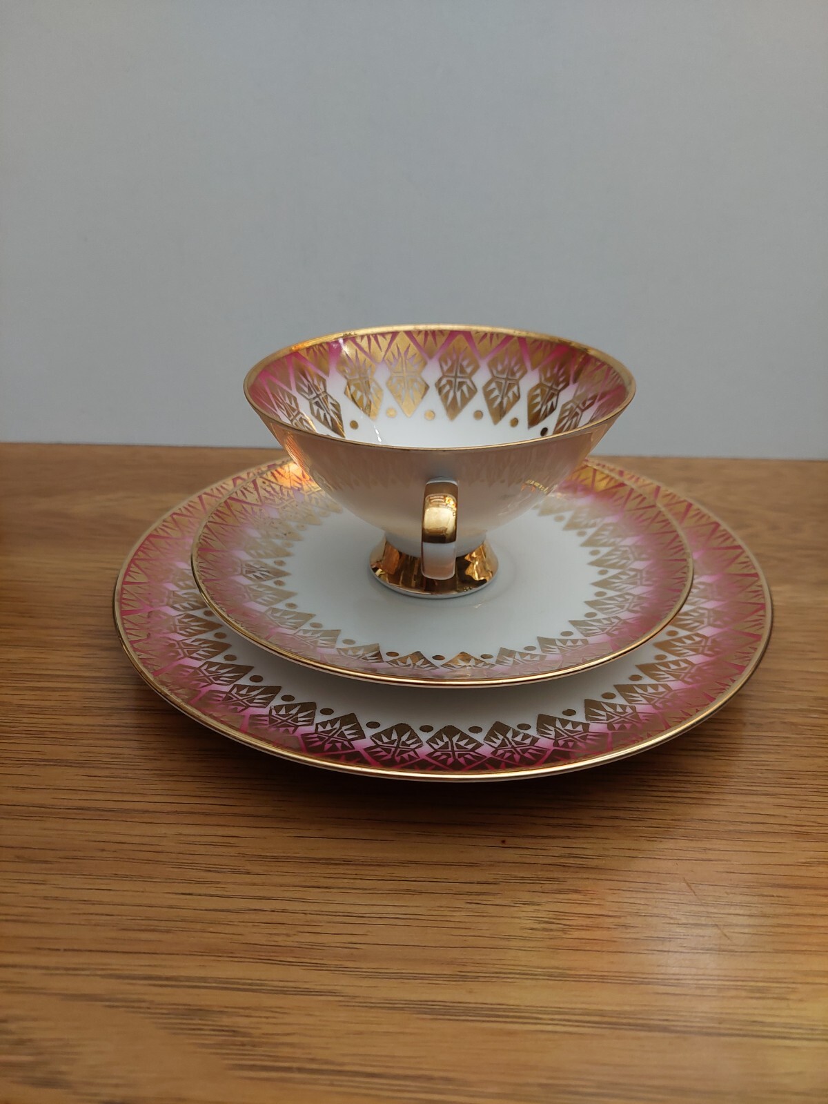 Vintage Winterling Marktleuthen Bavaria Tea Trio Set Burgundy / Gold