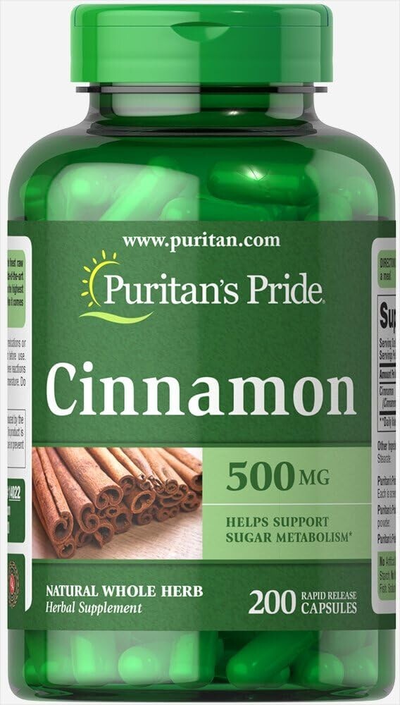 Puritan's Pride 500mg Cinnamon Capsules 200 Count for Blood Sugar Support