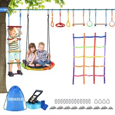 50ft Ninja Warrior Hanging Obstacle Course Slackline Monkey Bars w/ Swing Seat