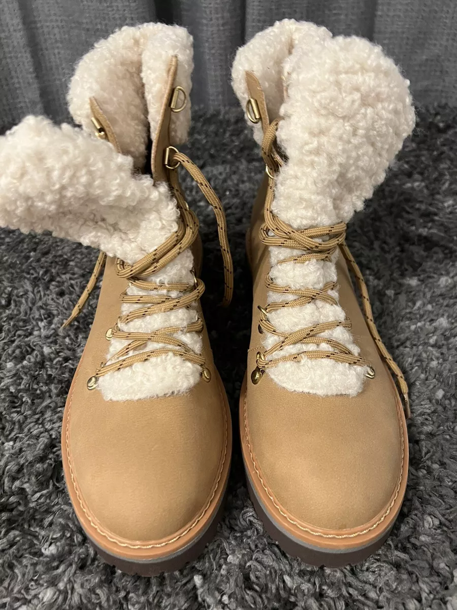 Tommy Hilfiger tan faux fur trim ankle boots size 10 womens