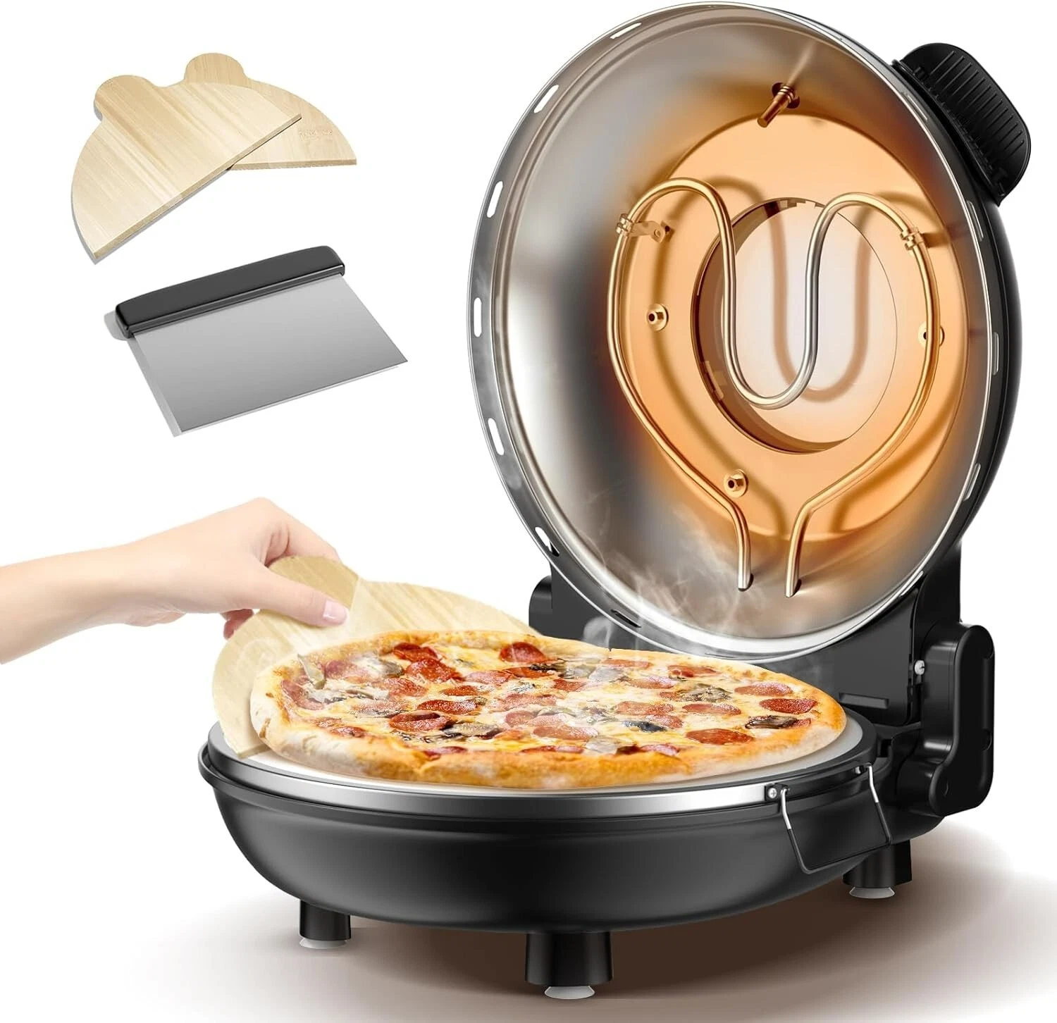 AMZMOON Pizza Oven Indoor Portable 12" Countertop Pizza Maker Machine - Black