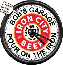 Personalized Iron City Beer Garage Man Cave Brewery Pittsburgh Sign Wall Clock