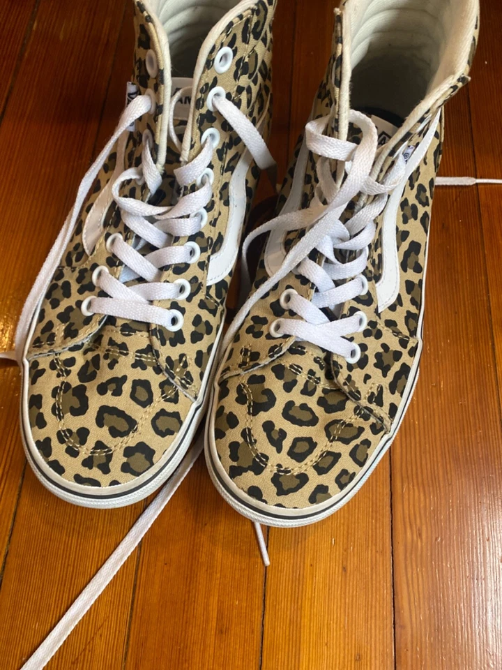 VANS Hi Zapatos Para Mujer 8 Guepardo Estampado Leopardo Tenis Parte Superior Alta Lona Foto 2 de 4