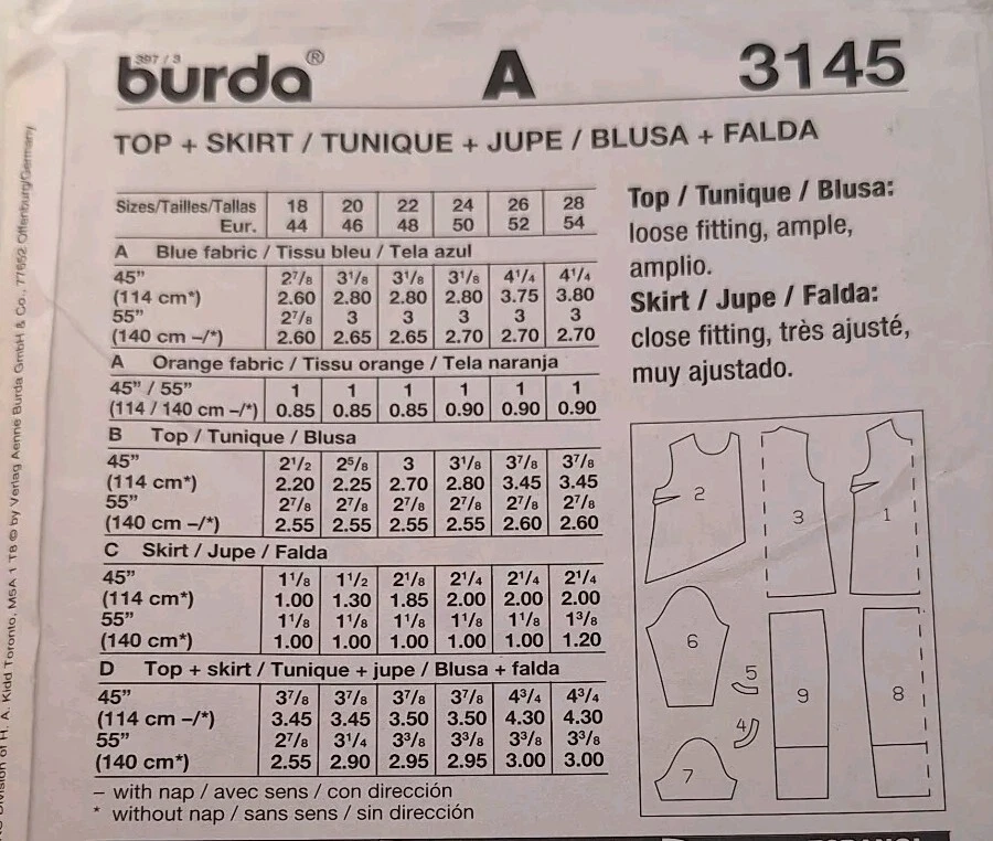 Burda 3145 A Symmetric Top T Shirt Straight Skirt Ladies Sz 18-28 Pattern UC FF - Image 2 of 4