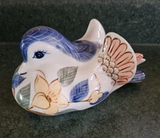 Vintage Thailand Hand Painted Art Pottery Bird Figurine, 6.5"