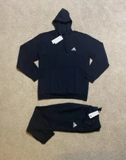 adidas Essentials FeelCozy Tracksuit Mens Black Authentic 2 Piece Set Sweatsuit