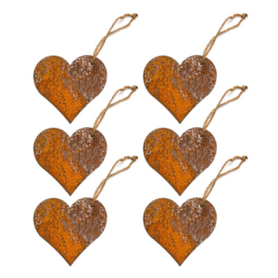 6x Silhouette 7.5cm Rust Heart Outdoor Ornament Yard/Patio Garden Decor ...